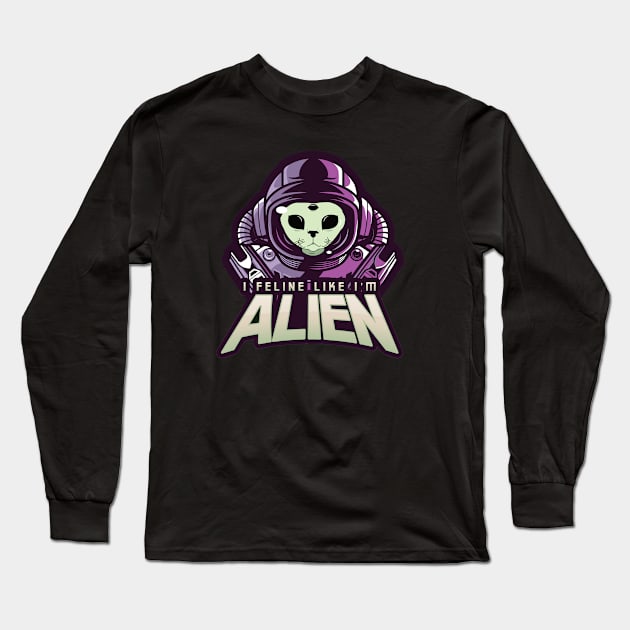 Funny alien cat in spacesuit Long Sleeve T-Shirt by Johan13